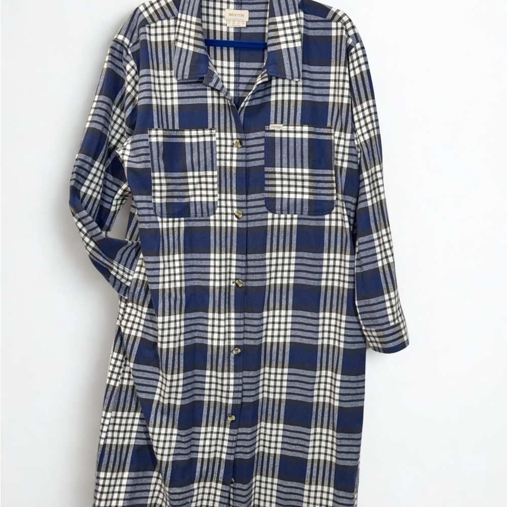 Brixton Ashby Duster Blue and White Plaid Button Down Shirt